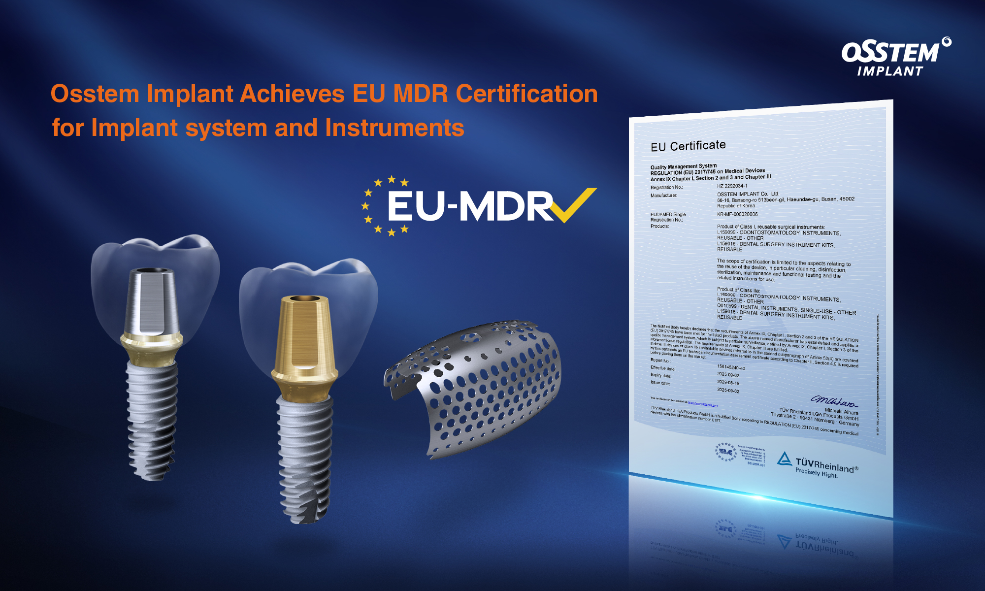 Osstem Implant eleva el estándar de confianza clínica mundial con la certificación CE MDR